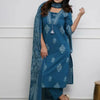 Blue Printed Rayon  Kurta Pant  Set