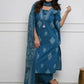 Blue Printed Rayon  Kurta Pant  Set