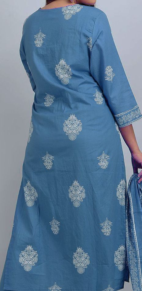 Blue Printed Rayon  Kurta Pant  Set