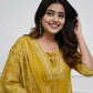 Mustard Printed Rayon Kurta Pant Set