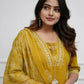 Mustard Printed Rayon Kurta Pant Set