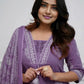Lavender Printed Rayon Kurta Pant Set