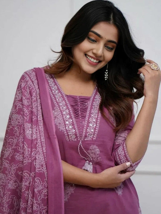 Wine Printed Rayon Kurta Pant Set