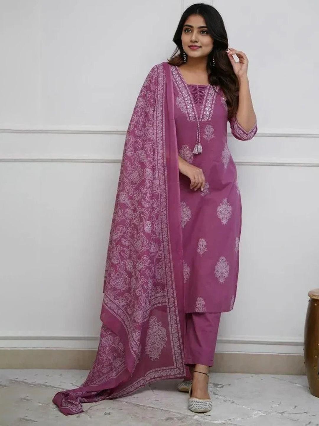 Wine Printed Rayon Kurta Pant Set