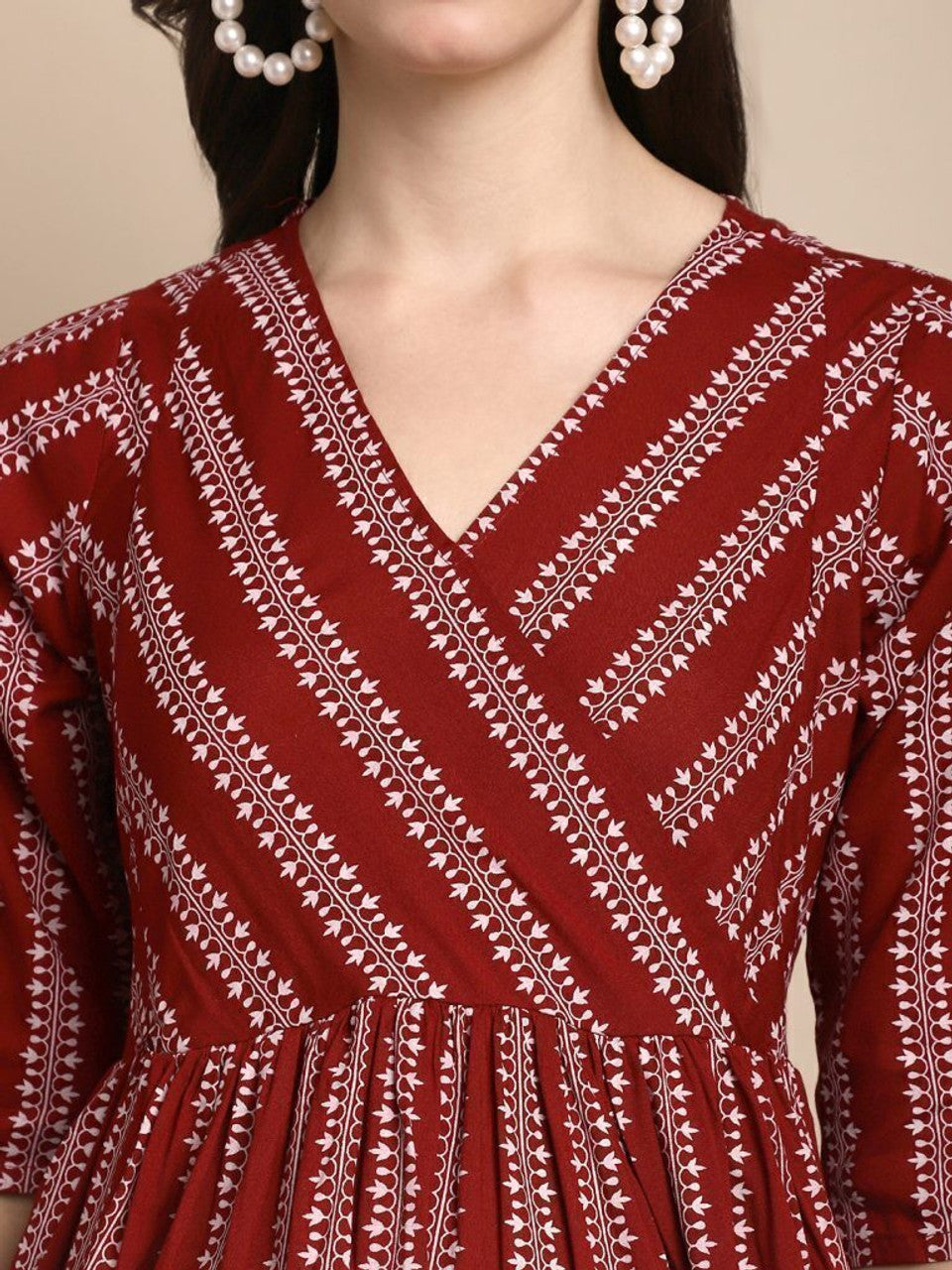 Maroon Printed Maternity Gown