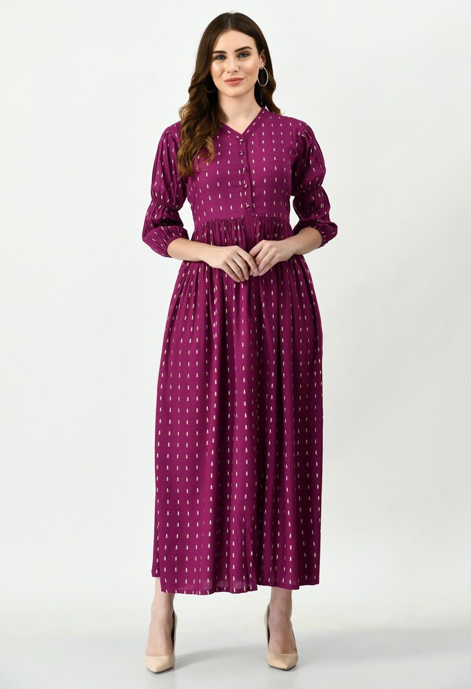 Wine Printed Maternity Gown