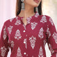 Maroon & White Printed Kurta Pant Set