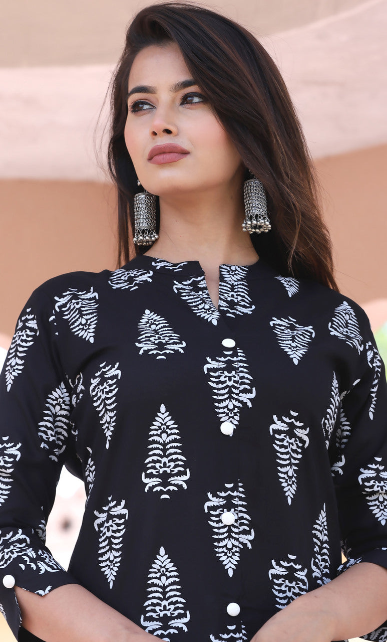 Black & White Printed Kurta Pant Set