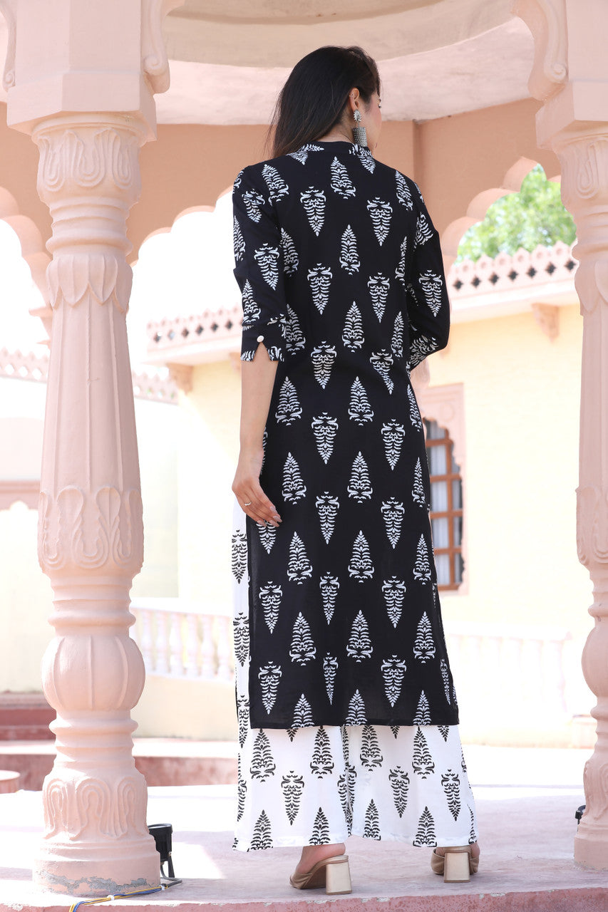 Black & White Printed Kurta Pant Set