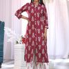Maroon & White Printed Kurta Pant Set