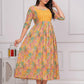 Yellow Printed Rayon Maternity Gown
