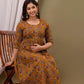 Mustard Yellow Rayon Printed Maternity Gown