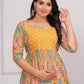 Yellow Printed Rayon Maternity Gown