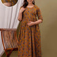Mustard Yellow Rayon Printed Maternity Gown