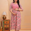 Pink Printed Rayon Maternity Gown