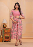 Pink Printed Rayon Maternity Gown