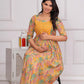 Yellow Printed Rayon Maternity Gown