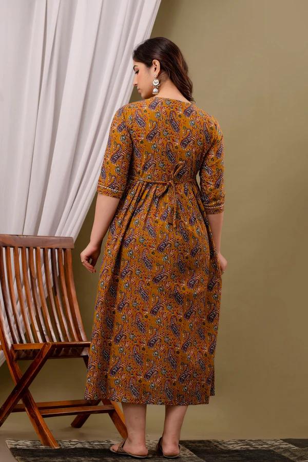 Mustard Yellow Rayon Printed Maternity Gown