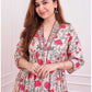 Cream & Pink Floral Rayon Printed Kurta Pant Set