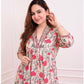 Cream & Pink Floral Rayon Printed Kurta Pant Set