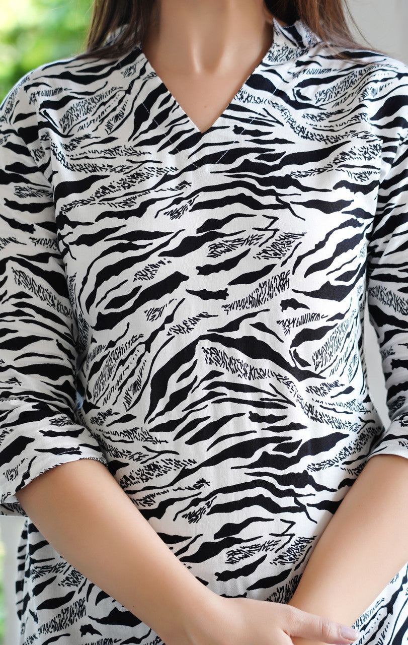 Black & White Zebra Rayon Print Co-Ord Set