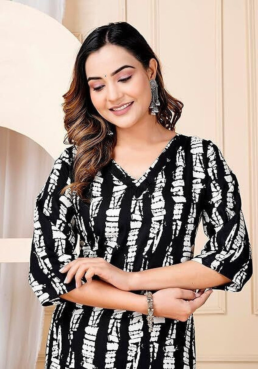 Black & White Tie-Dye Printed Rayon Co-Ord Set