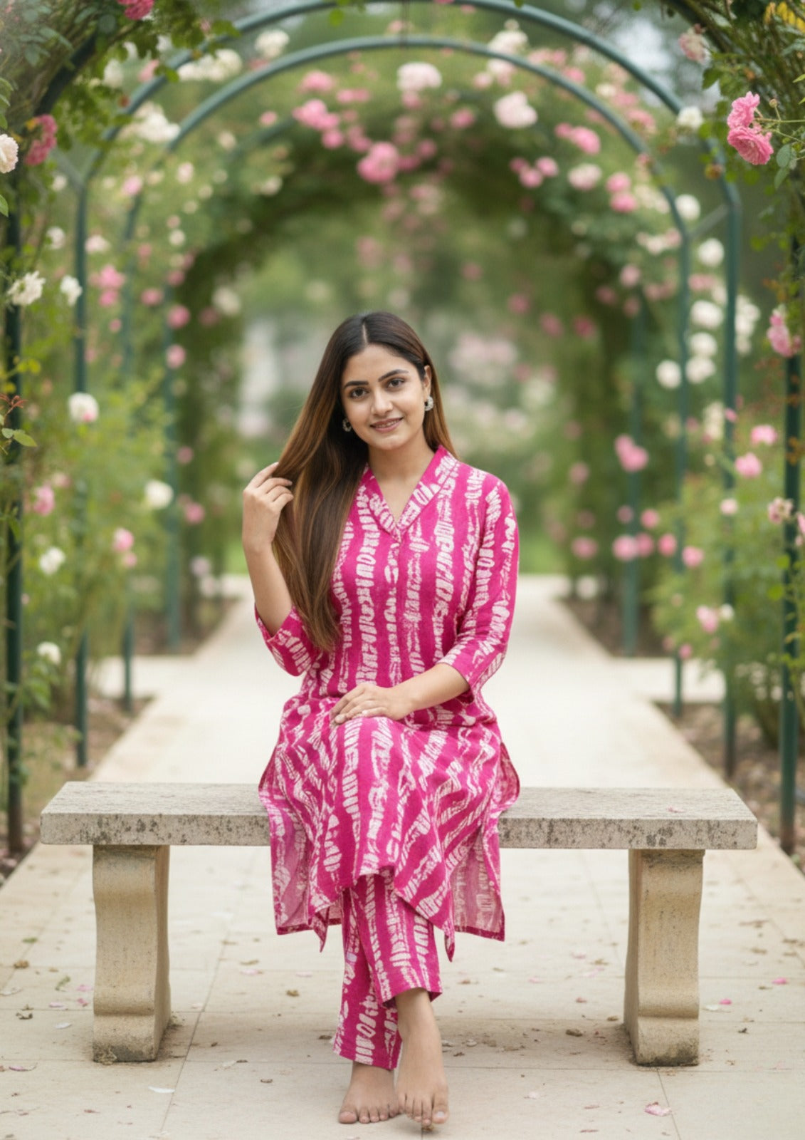 Magenta Abstract Printed Rayon Co-Ord Set