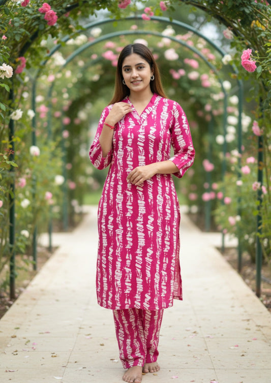 Magenta Abstract Printed Rayon Co-Ord Set