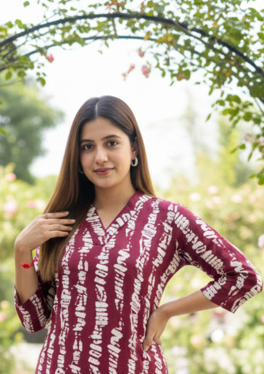 Maroon Abstract Printed Rayon Co-Ord Set