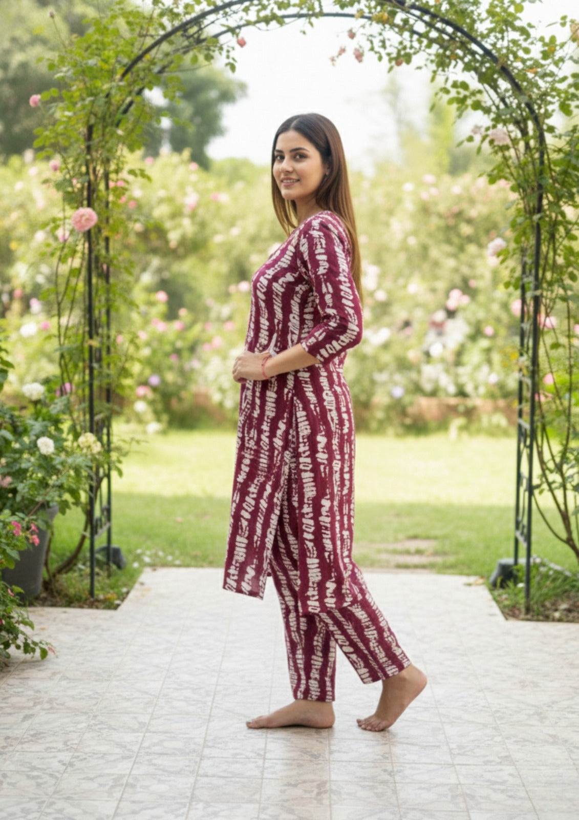 Maroon Abstract Printed Rayon Co-Ord Set